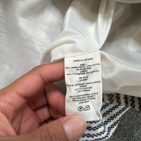 Theory Skirt Womens 00 White Blue Virgin Wool Blend Bubble A-Lined Back Zip Mini - Picture 5 of 10